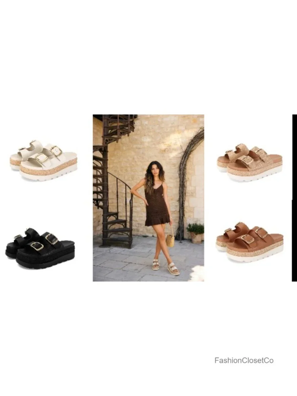 Raffia and Synthetic Platform Sandals with Buckle - Comfortable Summer Slide